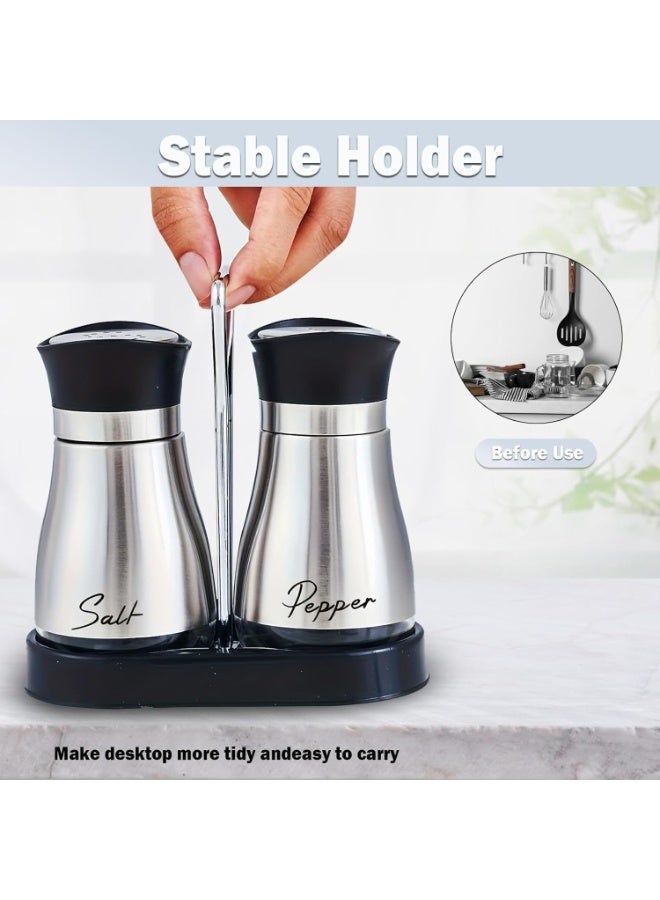 ChicAbode 2 PCS Stainless Steel and Glass Salt and Pepper Shaker Set with Holder | Black and White Salt and Pepper Shakers Kitchen Essential | Durable and Elegant Design (Black&White) - Image 3